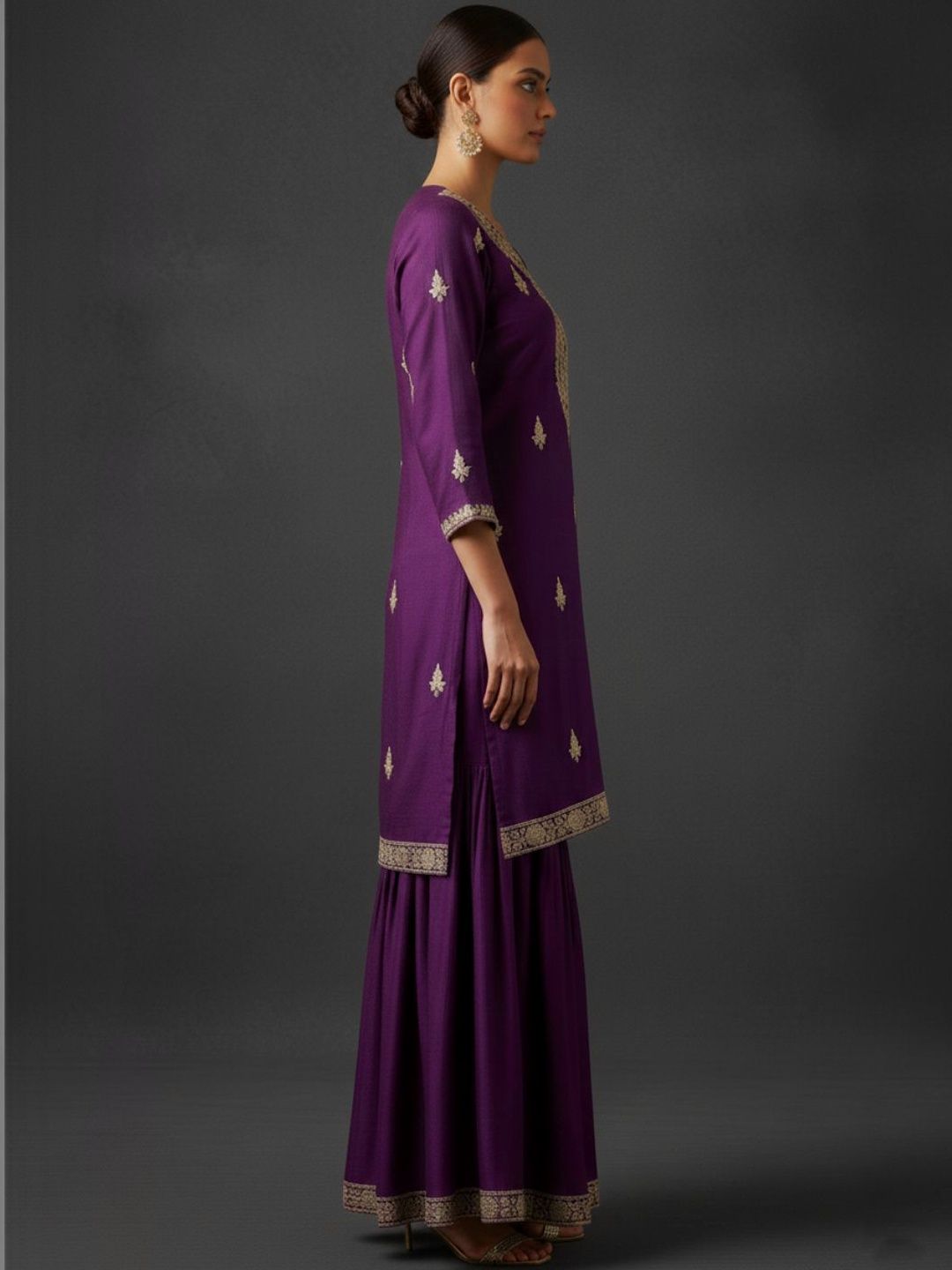 Dhiyona VA Women Ethnic Motifs Embroidered Regular Thread Work Kurta with Sharara & With Dupatta
