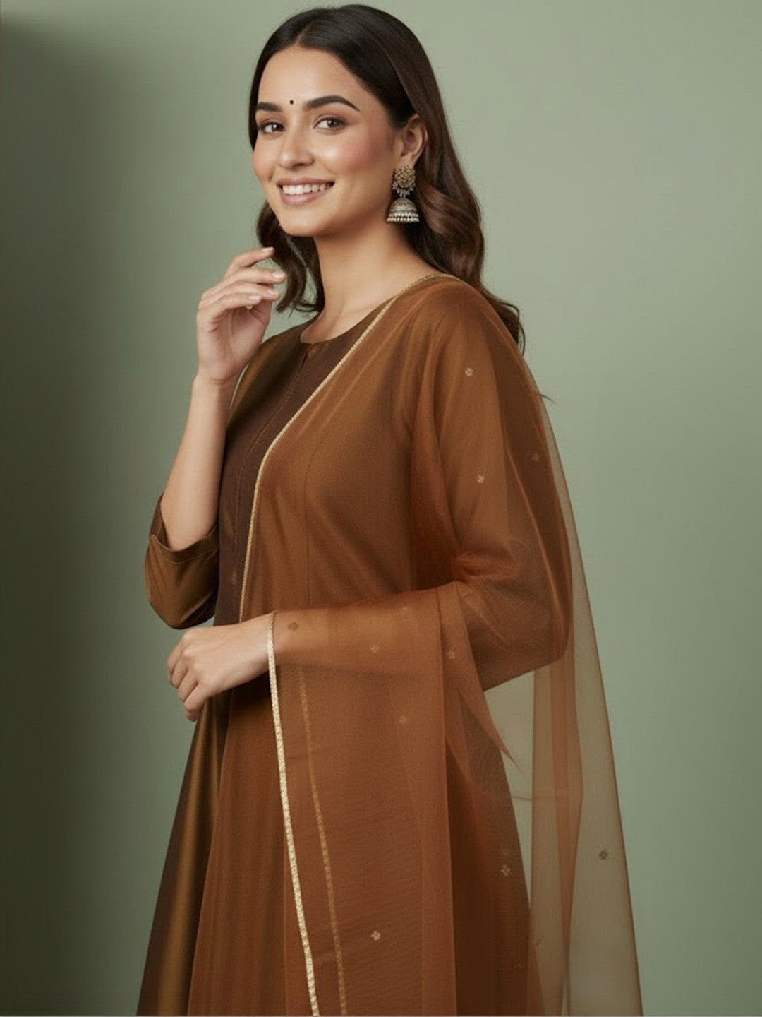 Solid Anarkali Kurta with Trouser & Dupatta