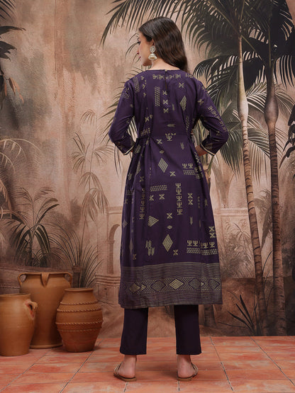 Gotta Patti Tribal Printed Yoke Kurta with Trousers with Tie Up Detail