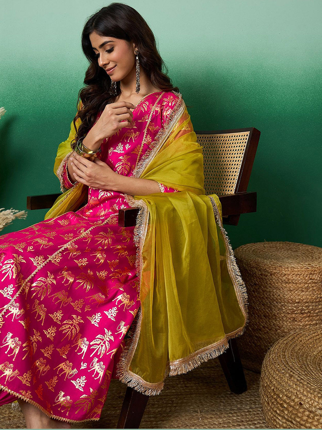 Printed Straight Kurta & Salwar With Dupatta