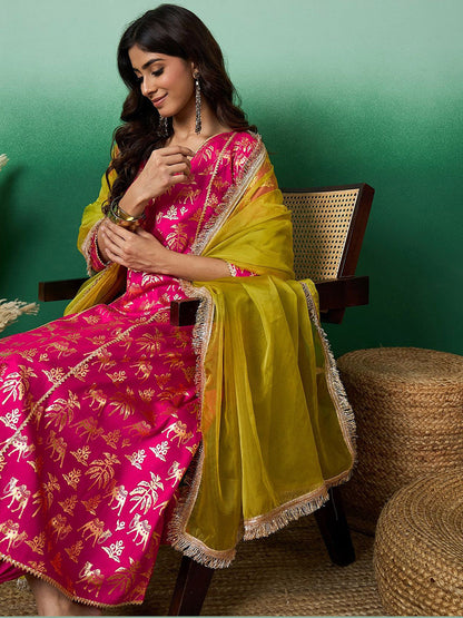 Printed Straight Kurta & Salwar With Dupatta