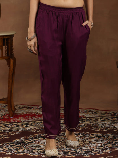 Floral Woven Design Gotta Patti Straight Kurta With Trousers & Dupatta