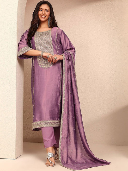 Dhiyona Women's Ethnic Motifs Embroidered Regular Thread Work Kurta with Palazzos & With Dupatta
