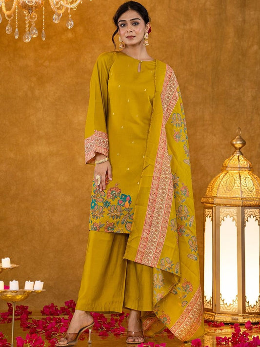 Dhiyona KL Women Ethnic Motifs Embroidered Regular Thread Work Kurta with Palazzos & With Dupatta