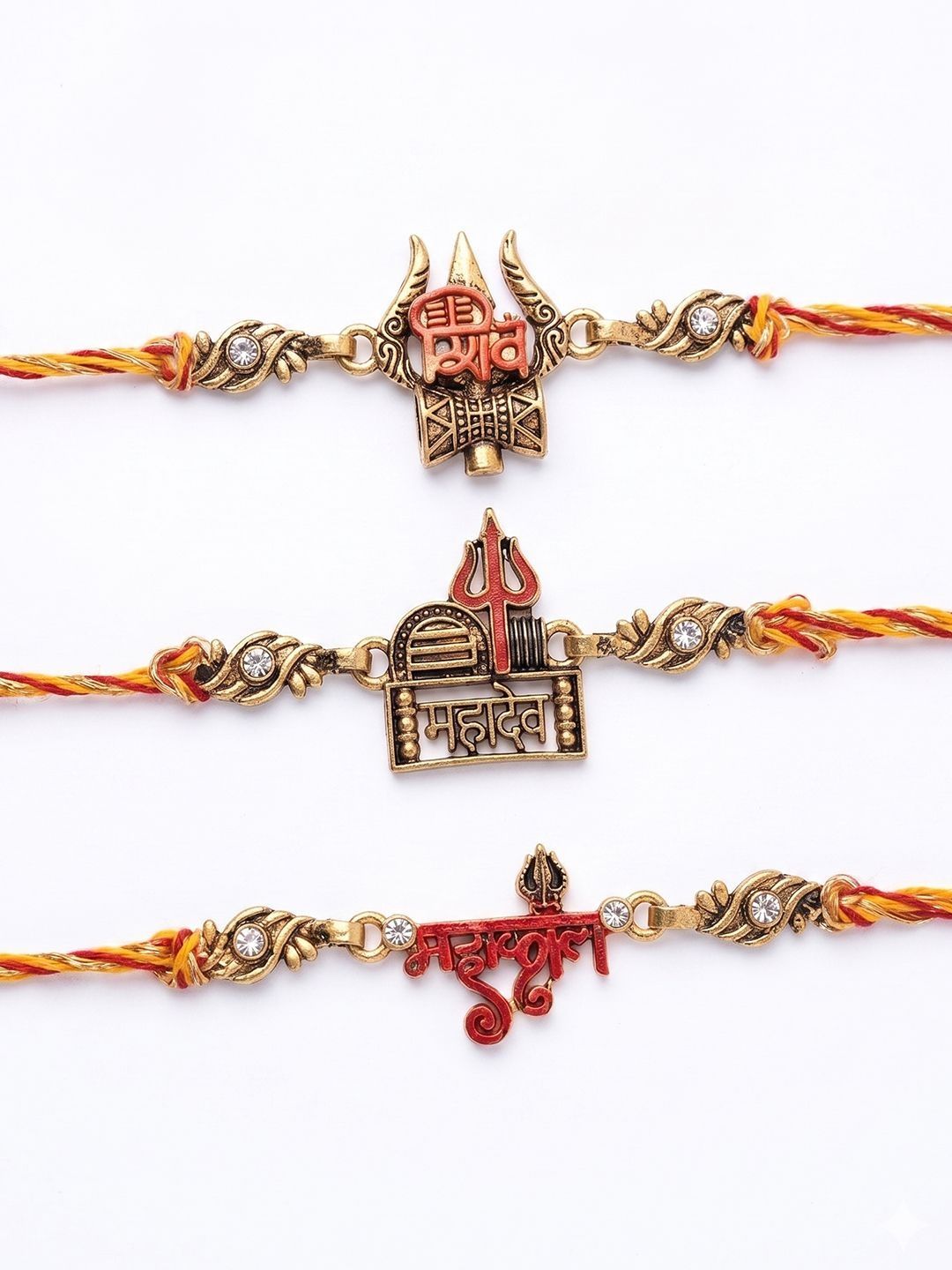 Dhiyona Set Of 3 Multicolor Mahadev Divine Thread Rakhi With Roli Chawal Chandan Mishri