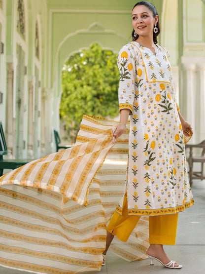 Dhiyona RR Women's Floral Printed Regular Pure Cotton Kurta with Trousers & With Dupatta