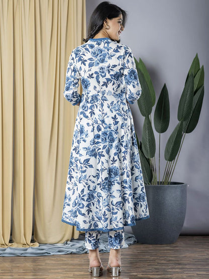 Dhiyona KL Women Floral Printed Regular Pure Cotton Kurta with Trousers & With Dupatta
