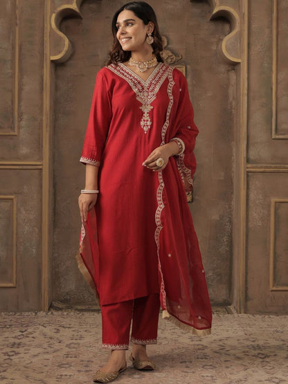 Women Ethnic Motifs Embroidered Kurta with Trousers & Dupatta