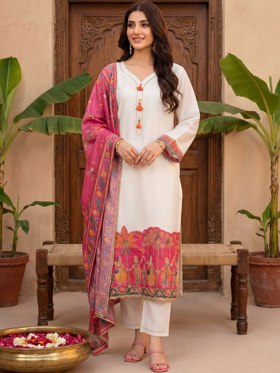 Women Ethnic Motifs Embroidered Regular Gotta Patti Kurta with Trousers & With Dupatta
