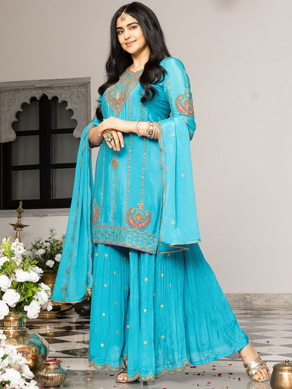 Dhiyona CH Embroidered Kurta with Plazzo and Dupatta