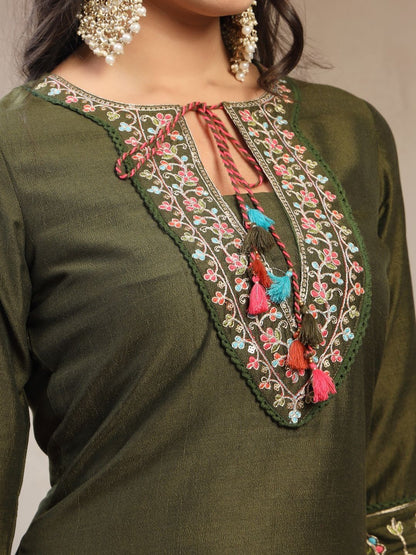 Dhiyona HOP Embroidered Tie-Up Neck Kurta & Sharara & Dupatta Set