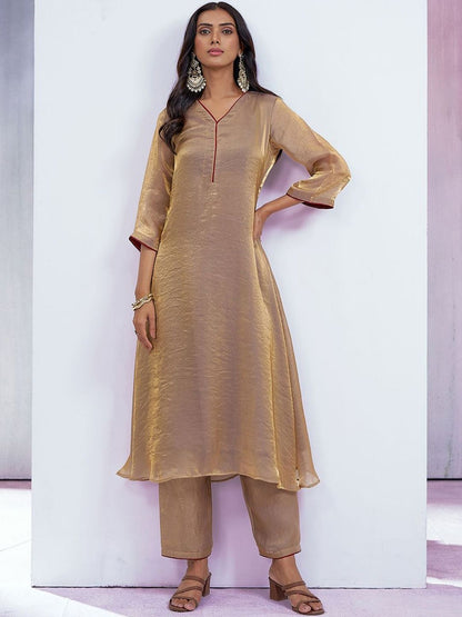 Dhiyona CH V-Neck Regular A-Line Kurta With Trousers