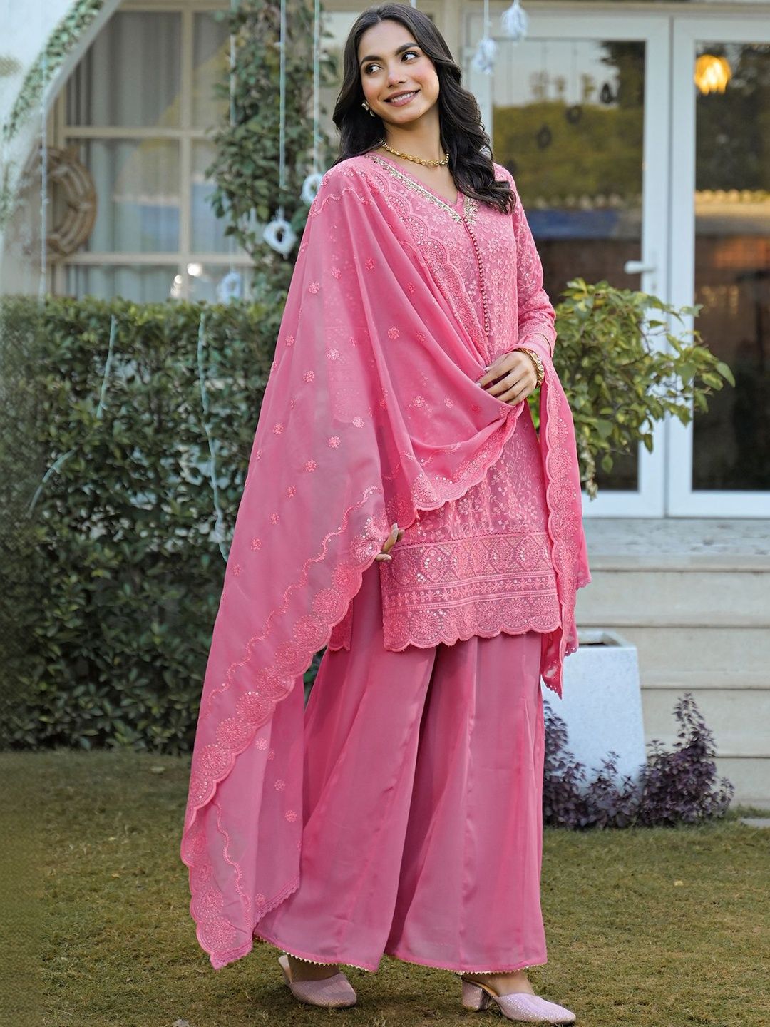 Dhiyona HOP Embroidered Kurta with Sharara & Dupatta Set
