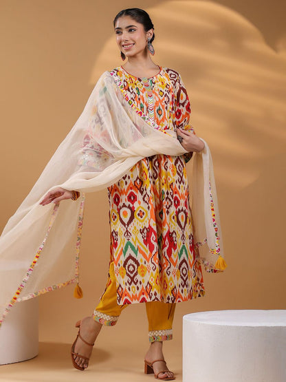 Dhiyona RR Women's Ethnic Motifs Printed Pure Cotton Straigt Kurta With Trousers & Dupatta