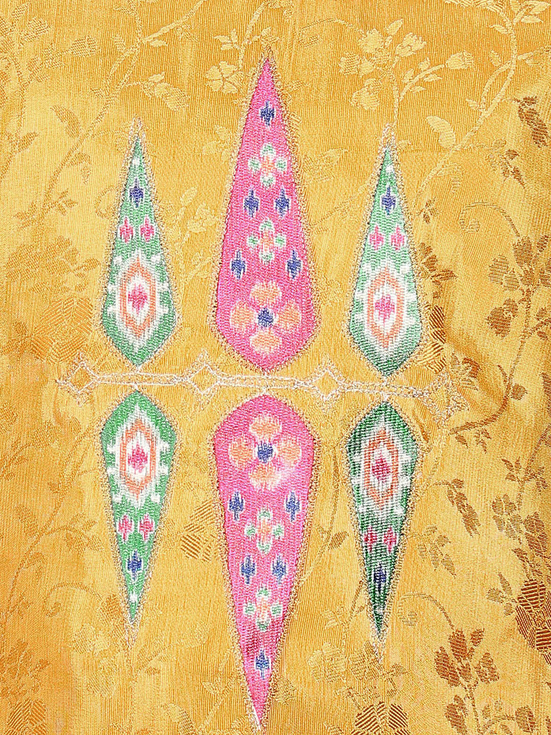 Floral Woven Design Round Neck Tissue Straight Kurta With Trousers & Dupatta