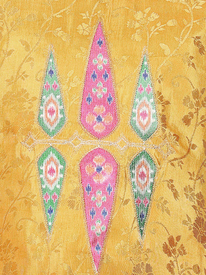 Floral Woven Design Round Neck Tissue Straight Kurta With Trousers & Dupatta