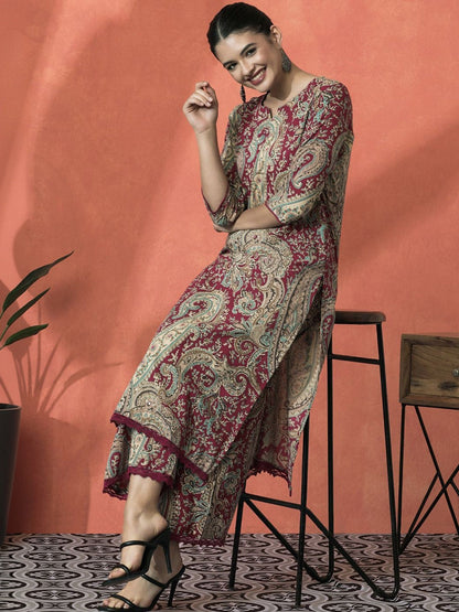 Printed Pure Cotton Round Neck Kurta & Palazzos Kurta Sets
