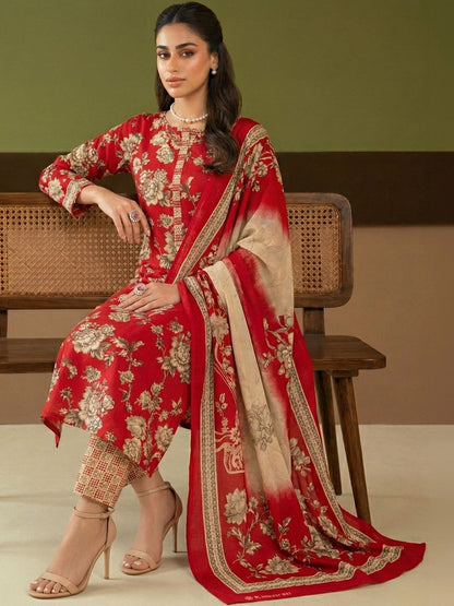 Printed Cotton Round Neck Kurta & Trousers With Dupatta