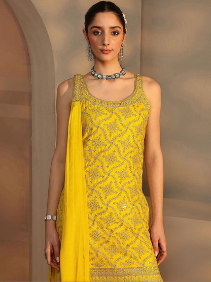 Women Ethnic Motifs Embroidered Regular Sequinned Kurta with Palazzos & With Dupatta