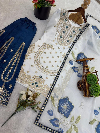 Dhiyona KL Women Ethnic Motifs Embroidered Regular Sequinned Kurta with Sharara & With Dupatta
