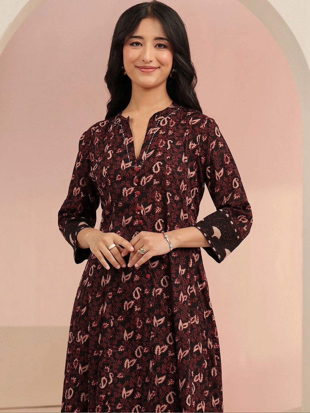 Black Ajrakh Printed Cotton Anarkali Suit Set