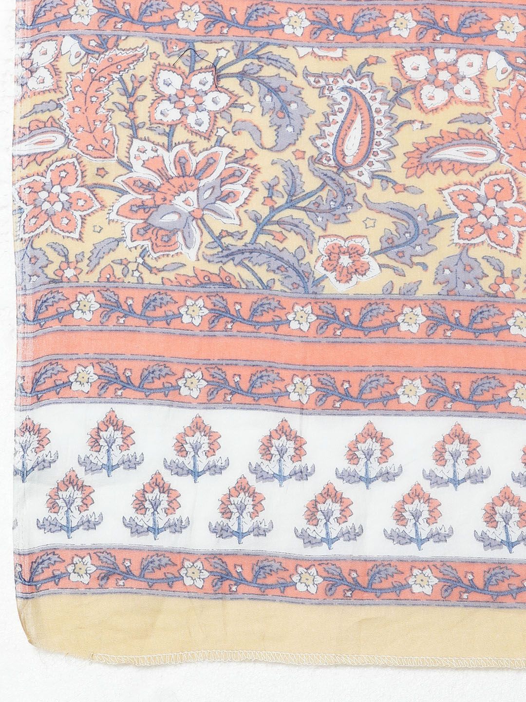 Dhiyona KL Floral Printed Empire Mandarin Collar Pure Cotton Kurta With Palazzos & Dupatta