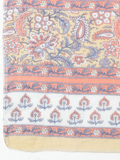 Dhiyona KL Floral Printed Empire Mandarin Collar Pure Cotton Kurta With Palazzos & Dupatta