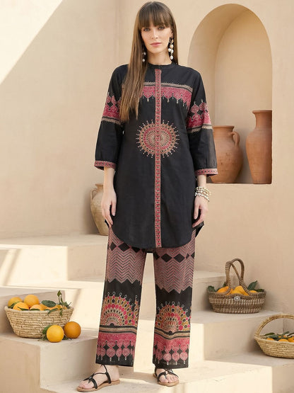 Women Ethnic Motifs Printed Regular Beads and Stones Pure Cotton Kurta with Palazzos