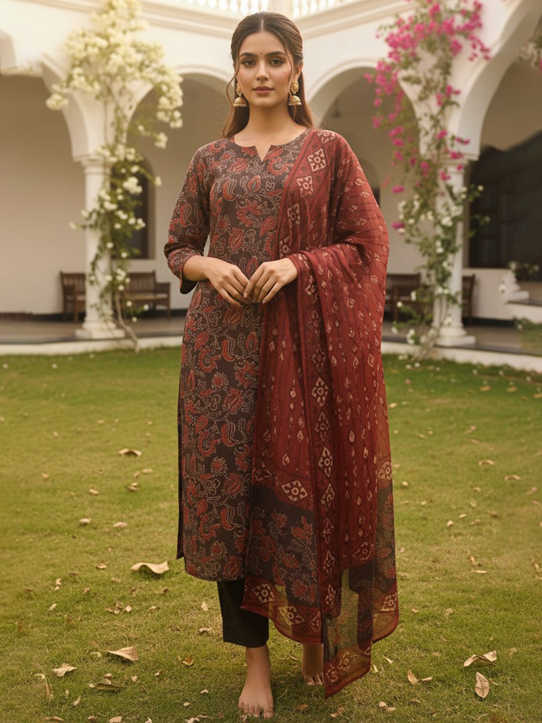 Dhiyona KL Ethnic Motifs Printed Kurta with Trousers & Dupatta