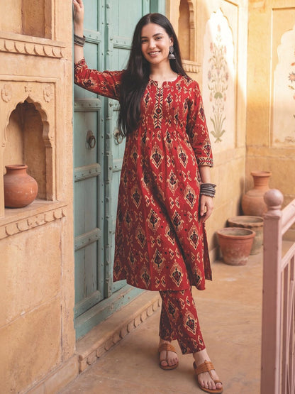 Women Printed Regular Pure Cotton Kurta with Trousers