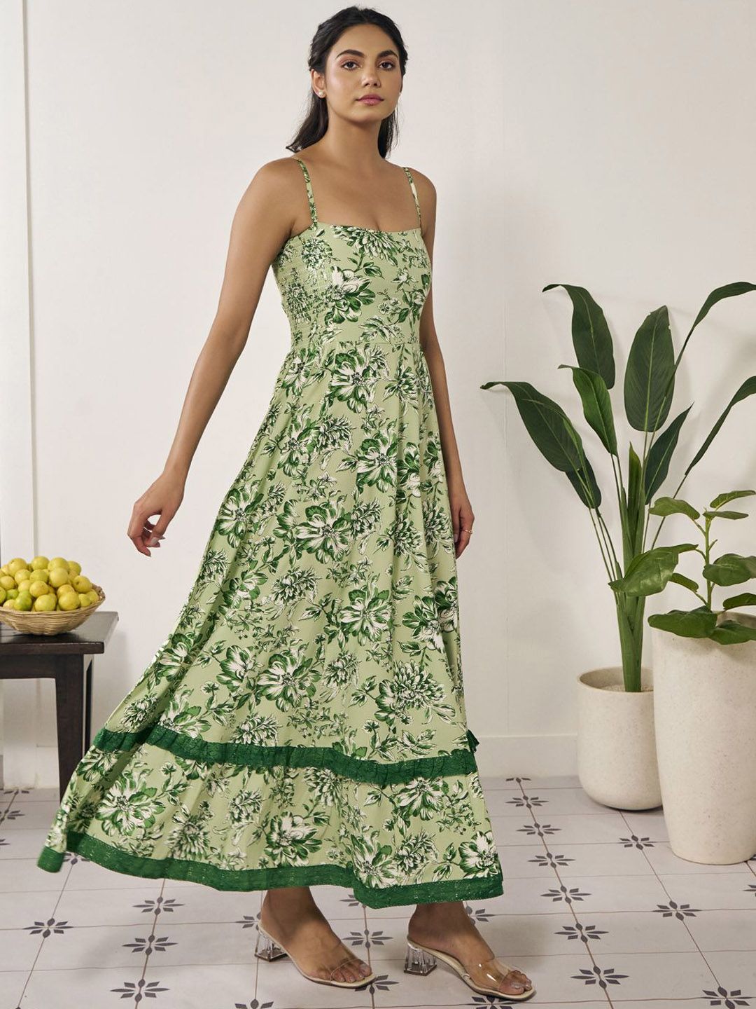 Dhiyona AY Women's Printed Flared Maxi Ethnic Dress