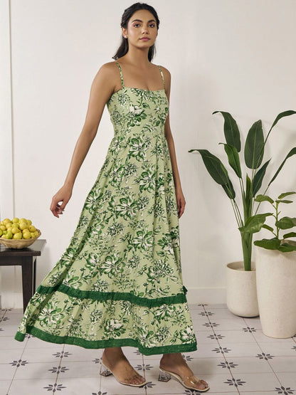 Dhiyona AY Women's Printed Flared Maxi Ethnic Dress