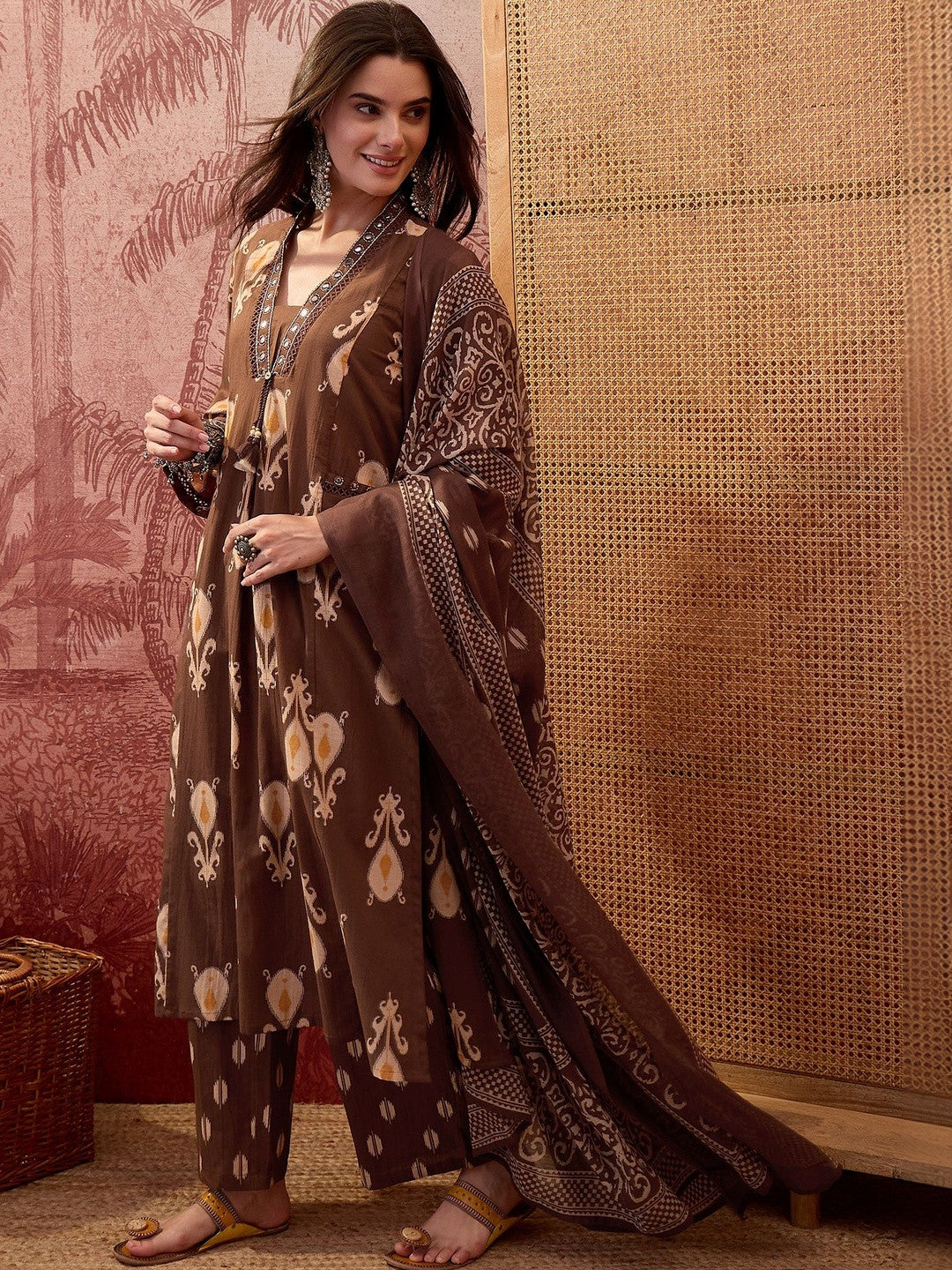 Women Ethnic Motifs Printed Regular Mirror Work Pure Cotton Kurta with Pyjamas & With Dupatta