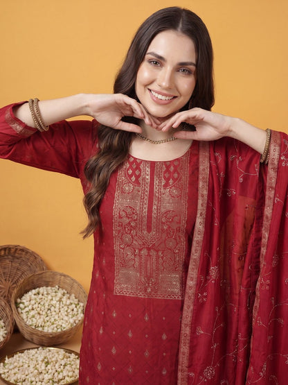 Women Ethnic Motifs Regular Kurta with Trousers & With Dupatta
