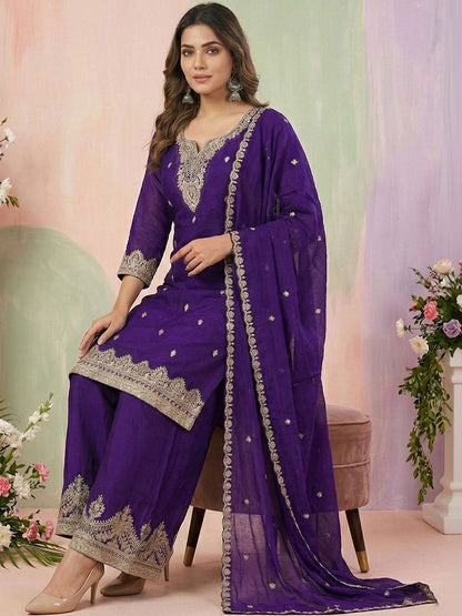 Dhiyona CH Women Floral Embroidered Regular Sequinned Kurta with Palazzos & With Dupatta