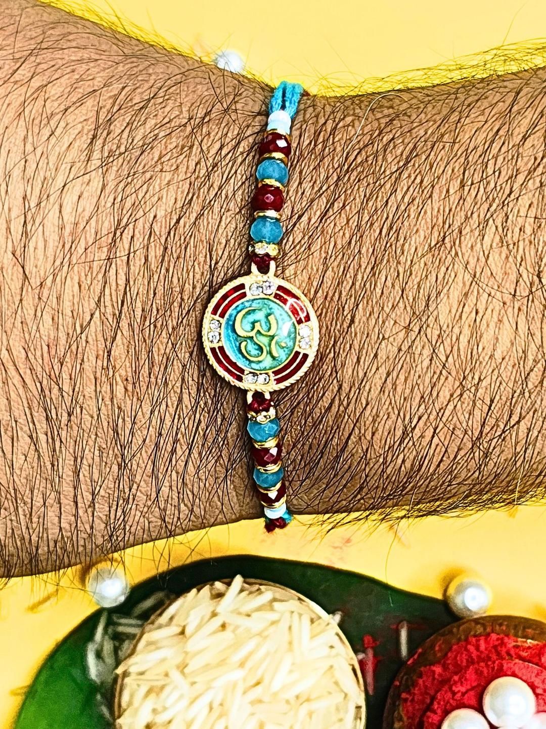 Dhiyona Set Of 3 Beaded Cotton Thread with AD Stones & Meenakari Designer Rakhi for Brother