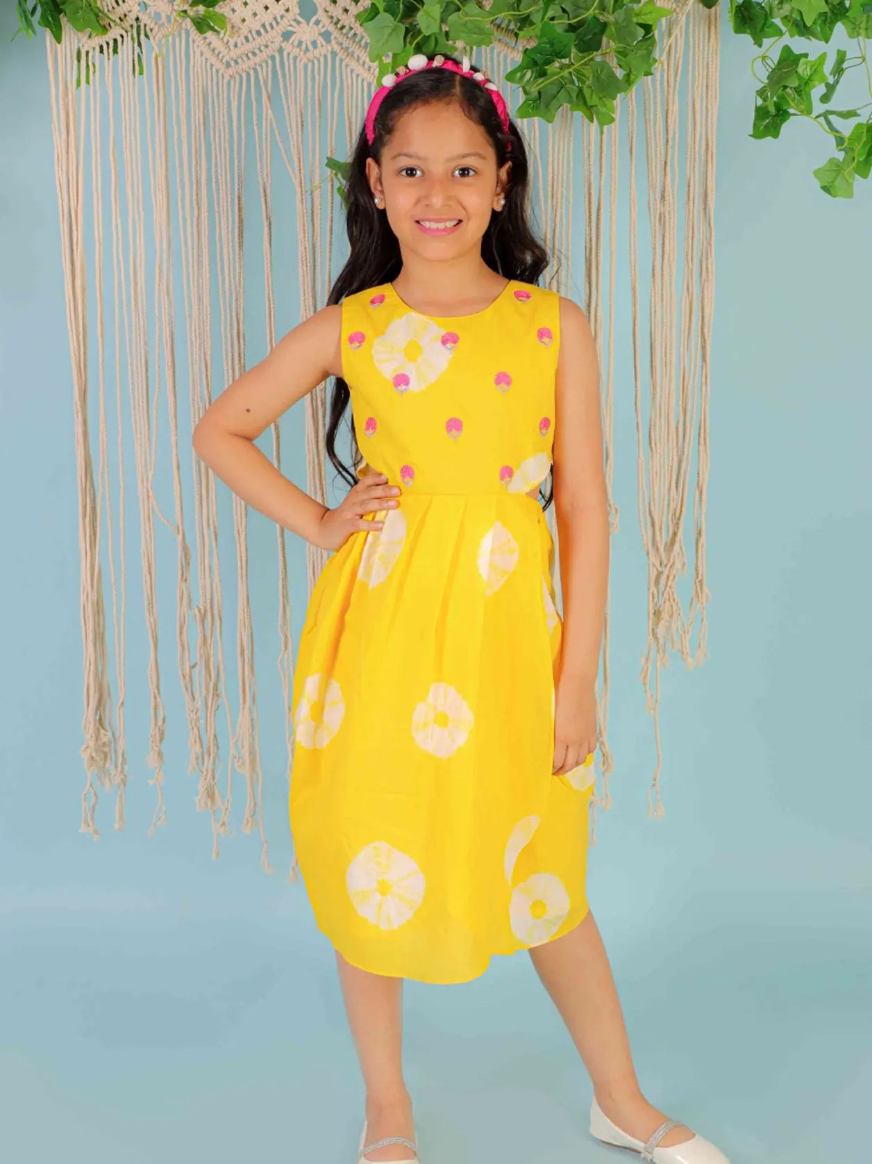 Girls Fusion Tie & Dye Ethnic Over lap dress with Embroidered Yoke