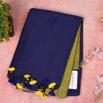 Dhiyona SS Sutisancha Blue Pallu Hand Woven Pure Cotton PomPom Saree