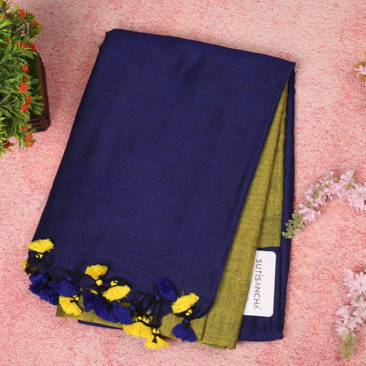Dhiyona SS Sutisancha Blue Pallu Hand Woven Pure Cotton PomPom Saree