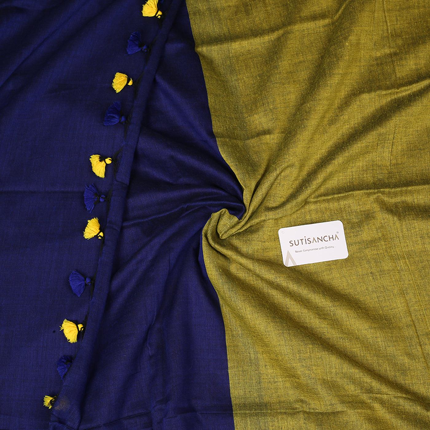 Dhiyona SS Sutisancha Blue Pallu Hand Woven Pure Cotton PomPom Saree
