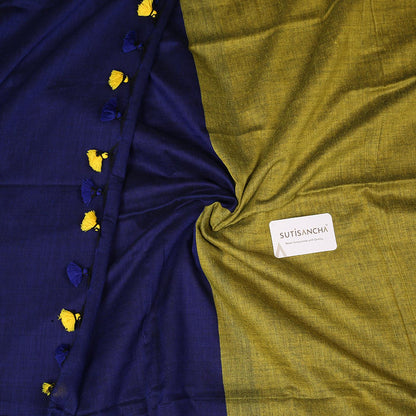 Dhiyona SS Sutisancha Blue Pallu Hand Woven Pure Cotton PomPom Saree