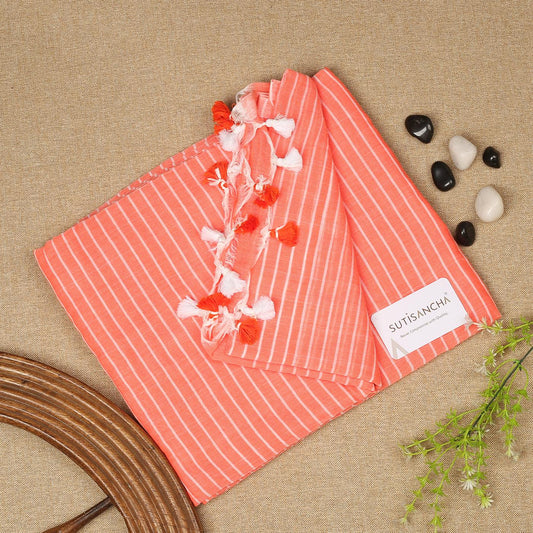 Dhiyona SS Sutisancha Pantone Peach Stripe Handloom Cotton Saree