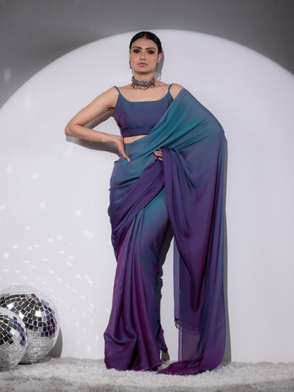 Dhiyona ST Rarity Ombre Butter Chiffon Saree with Lace & Blouse fabric