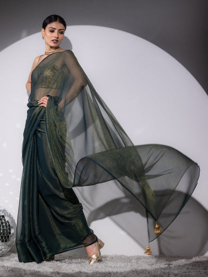 Dhiyona ST SET | Henna Shimmer & Shine Chiffon Saree with Gold Sequin Bustier - 2 Piece