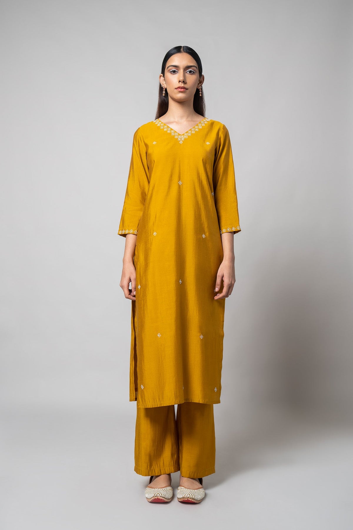 Satin Sheen Gold Kurta Set