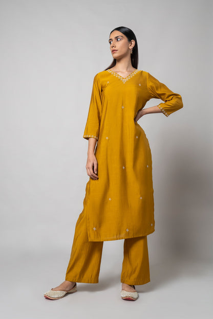 Satin Sheen Gold Kurta Set