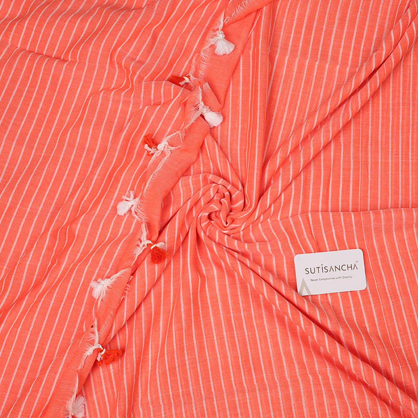 Dhiyona SS Sutisancha Pantone Peach Stripe Handloom Cotton Saree