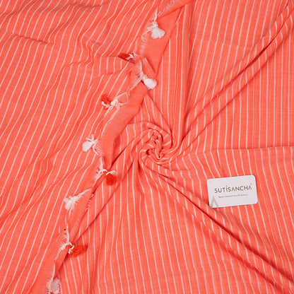 Dhiyona SS Sutisancha Pantone Peach Stripe Handloom Cotton Saree