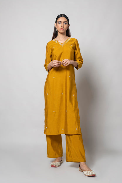 Satin Sheen Gold Kurta Set