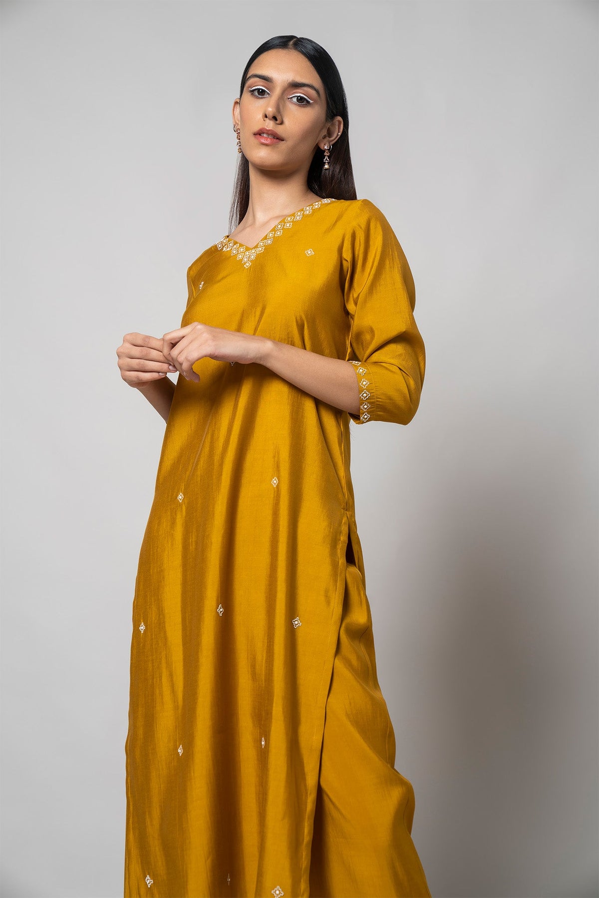 Satin Sheen Gold Kurta Set